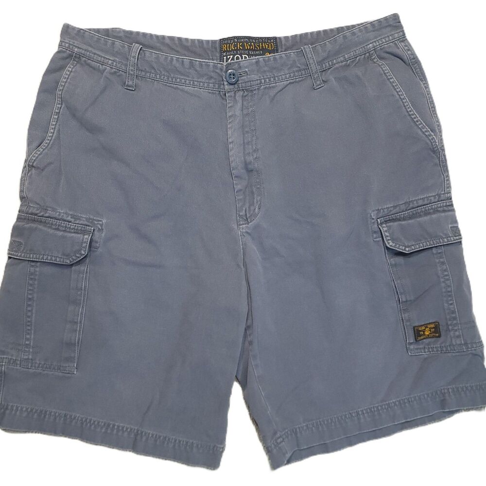 IZOD Rock Washed Cargo Shorts Mens 38 Blue Surplus Cotton